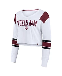 Fanatics Women's White Texas A&M Aggies Training Camp Cropped Long Sleeve V-Neck Fashion Top