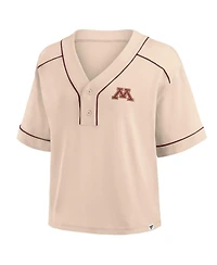 Fanatics Women's Tan Minnesota Golden Gophers Oversized Dominant Force Cropped V-Neck T-Shirt