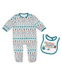 Wear by Erin Andrews 2-Piece Baby Boys and Girls Miami Dolphins Allover Print Full-Zip Sleeper Bib Set