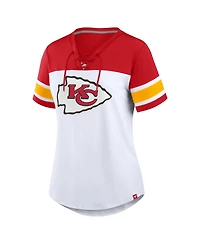 Fanatics Women's White/Red Kansas City Chiefs Athena Lace-Up V-Neck T-Shirt