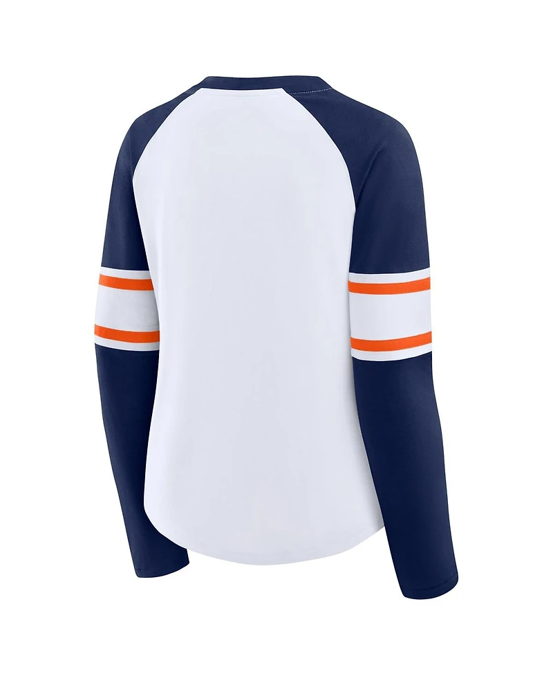 Fanatics Women's White/Navy Denver Broncos Redzone Blitz Package Raglan Lace-Up V-Neck Long Sleeve T-Shirt