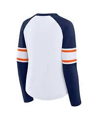 Fanatics Women's White/Navy Denver Broncos Redzone Blitz Package Raglan Lace-Up V-Neck Long Sleeve T-Shirt