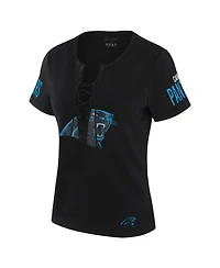 Wear by Erin Andrews Women's x Gracie Hunt Black Carolina Panthers Draft Me Lace-Up T-Shirt