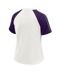Wear by Erin Andrews Women's White Baltimore Ravens Sleeve Stripe Distressed Raglan T-Shirt