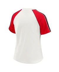 Wear by Erin Andrews Women's White Kansas City Chiefs Sleeve Stripe Distressed Raglan T-Shirt