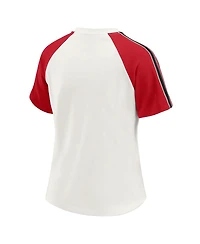 Wear by Erin Andrews Women's White San Francisco 49ers Sleeve Stripe Distressed Raglan T-Shirt