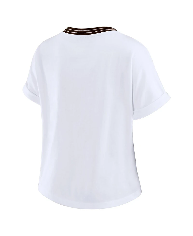 Wear by Erin Andrews Women's White Cleveland Browns Cropped Center Stripe Dolman T-Shirt