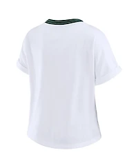 Wear by Erin Andrews Women's White Green Bay Packers Cropped Center Stripe Dolman T-Shirt