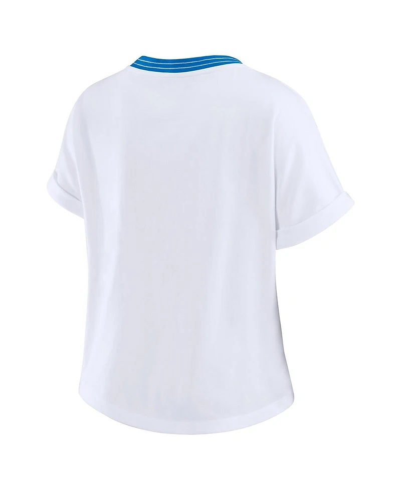 Wear by Erin Andrews Women's White Los Angeles Chargers Cropped Center Stripe Dolman T-Shirt