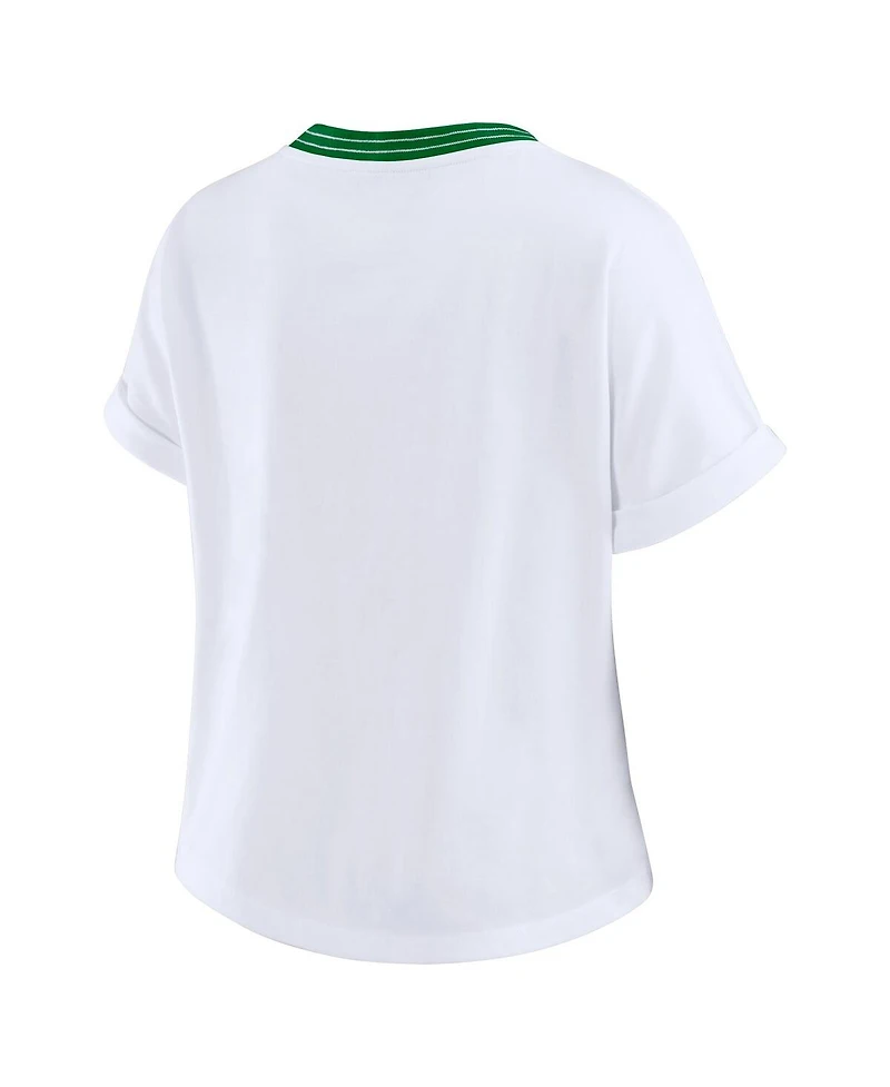 Wear by Erin Andrews Women's White Philadelphia Eagles Cropped Center Stripe Dolman T-Shirt