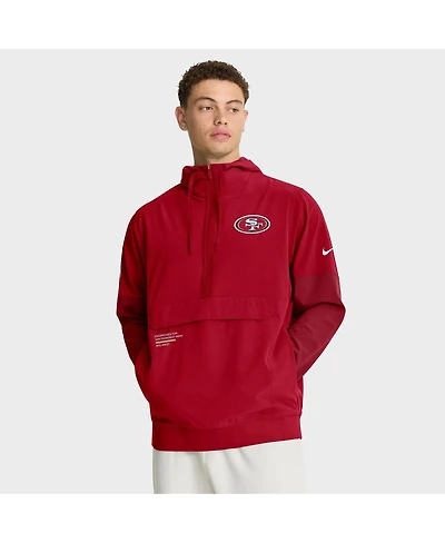 Nike Men's Scarlet San Francisco 49ers Sideline Anorak Half-Zip Hoodie Jacket