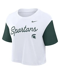 Nike Women's White/Green Michigan State Spartans Color-Block Script Performance Cropped T-Shirt