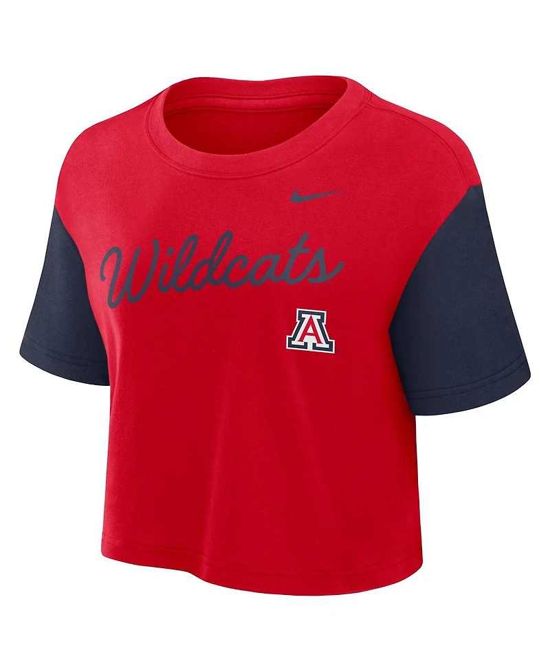 Nike Women's Red/Navy Arizona Wildcats Color-Block Script Performance Cropped T-Shirt