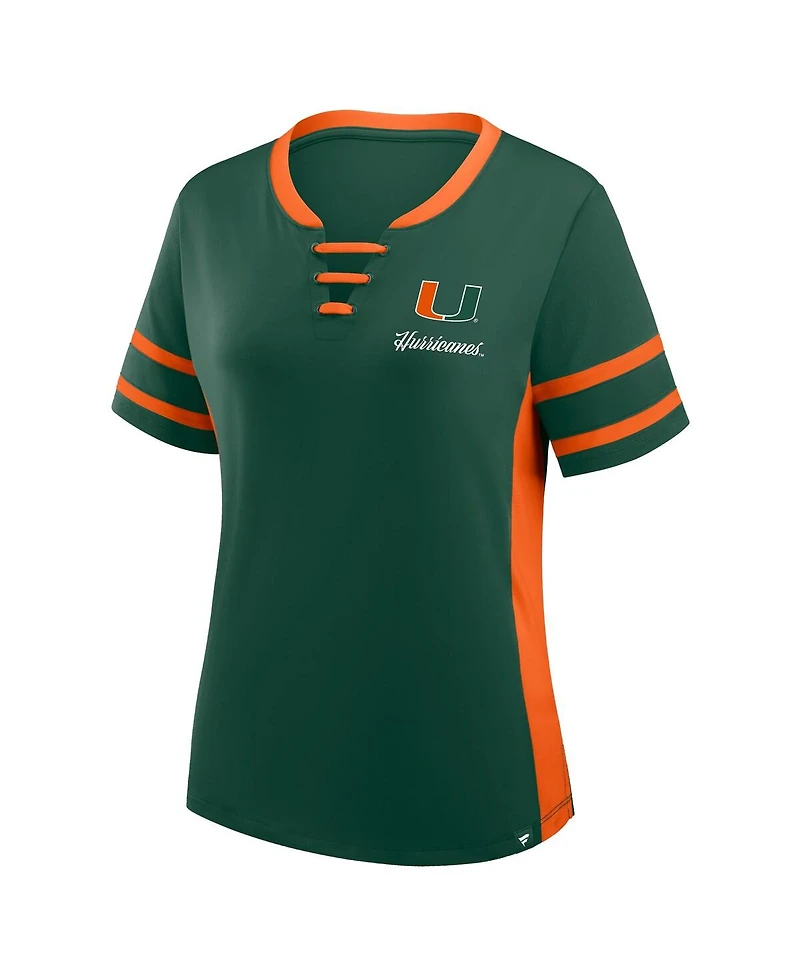 Fanatics Women's Green/Orange Miami Hurricanes Be Fearless Athena Lace-Up T-Shirt