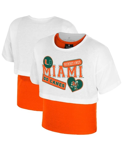Colosseum Big Boys and GirlsWhite Miami Hurricanes Gale Cropped 2Fer Top
