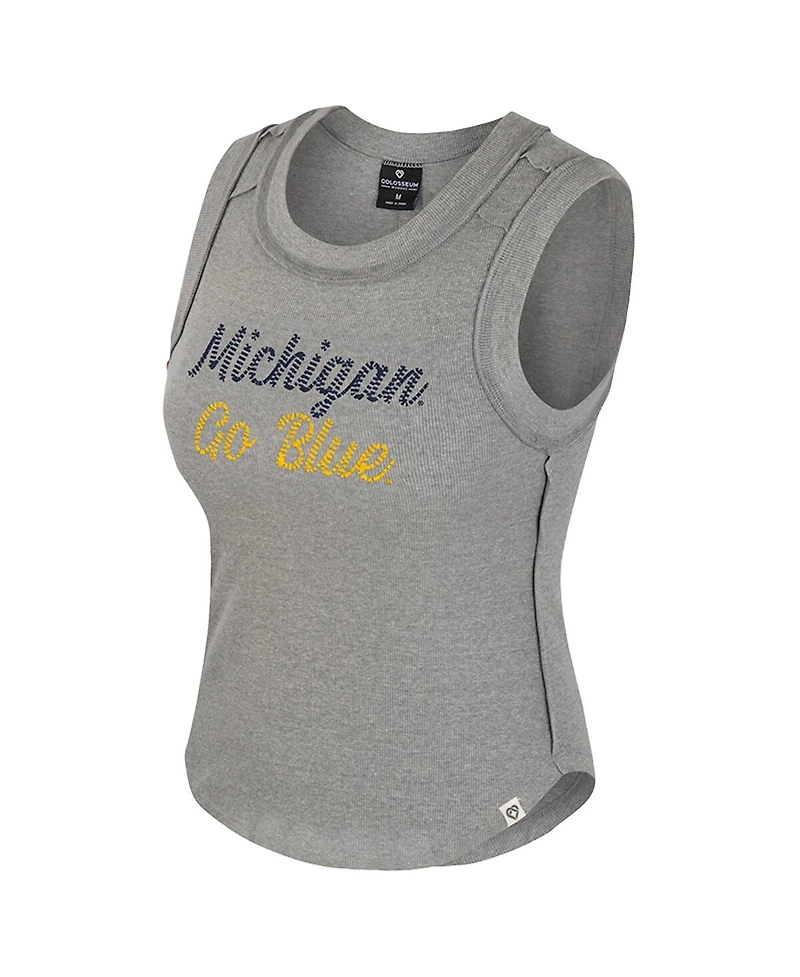 Colosseum Women's Heather Gray Michigan Wolverines Beach You Ribbed Tri-Blend Tank Top