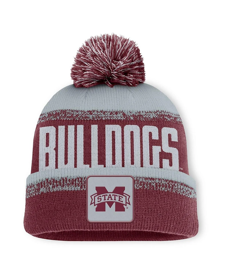 Fanatics Men's Maroon/Gray Mississippi State Bulldogs Thrive Cuffed Pom with Knit Hat