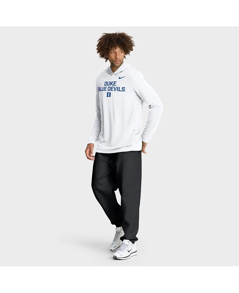 Nike Men's White Duke Blue Devils 2025 Sideline Performance Long Sleeve Hoodie T-Shirt