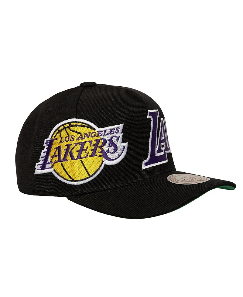 Mitchell & Ness Men's Black Los Angeles Lakers Busted Logo Wordmark Wrap-Around Pro Pinch Adjustable Hat