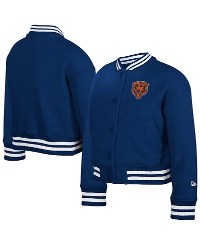 New Era Big Boys and Girls Navy Chicago Bears Chenille Applique Fleece Full-Snap Jacket