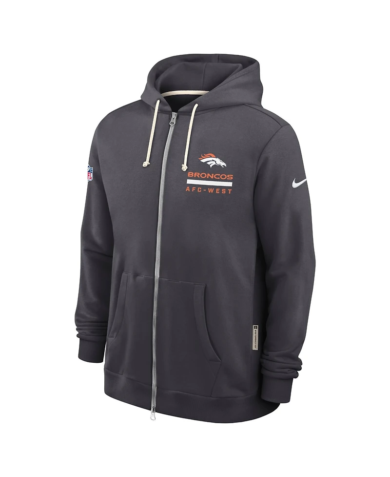 Nike Men's Anthracite Denver Broncos Sideline Standard Issue Utility Player Dri-fit Full-Zip Hoodie
