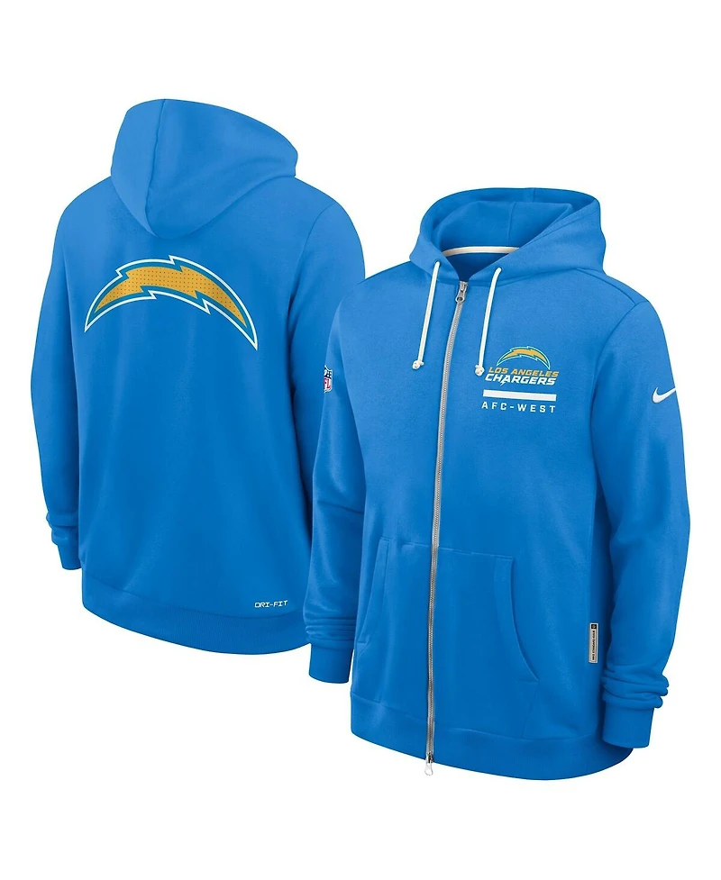 Nike Men's Powder Blue Los Angeles Chargers Sideline Standard Issue Utility Player Dri-fit Full-Zip Hoodie