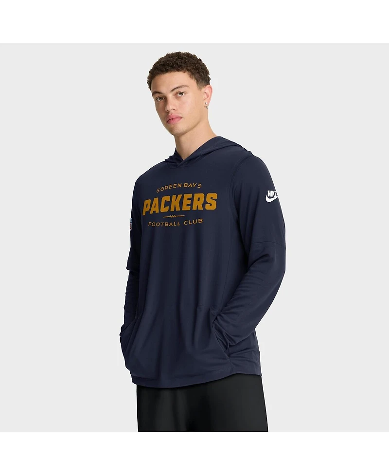 Nike Men's Navy Green Bay Packers Sideline Alt Pack Dri-fit Lightweight Hooded T-Shirt