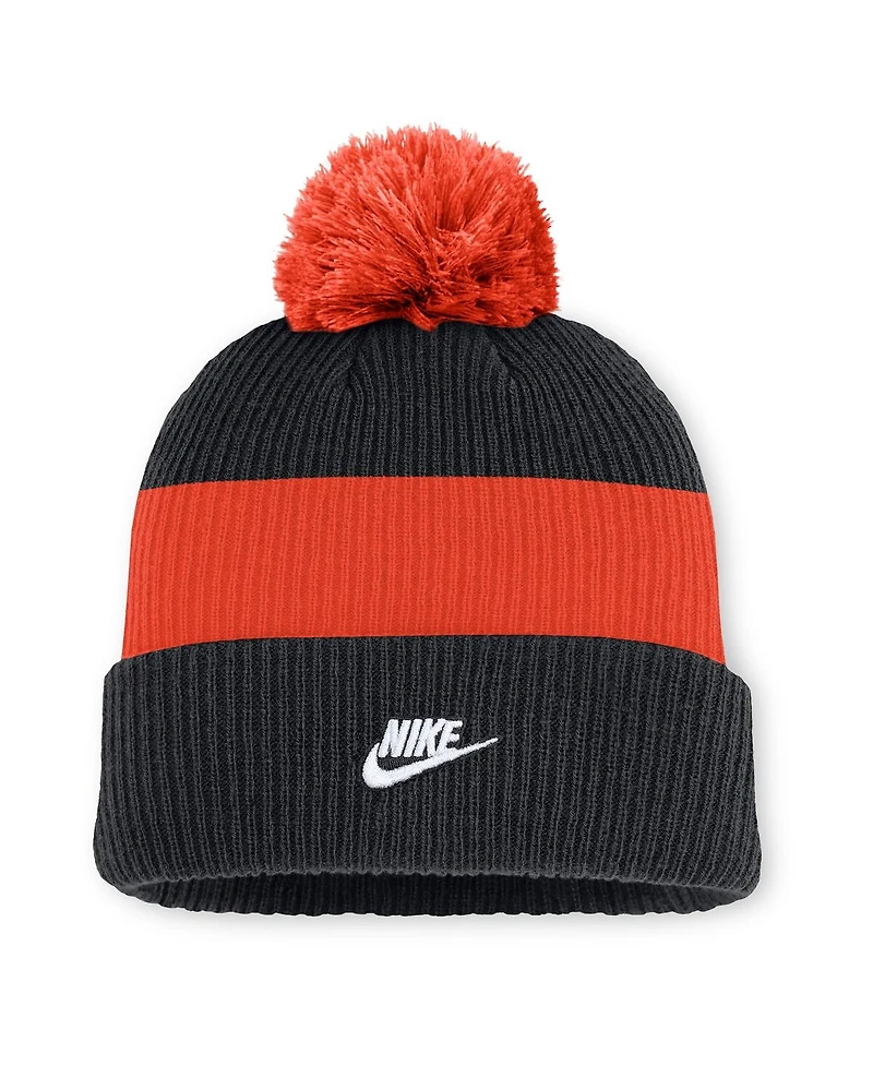 Nike Men's Black/Orange Baltimore Orioles Cooperstown Collection Peak Standard Cuffed Pom with Knit Hat