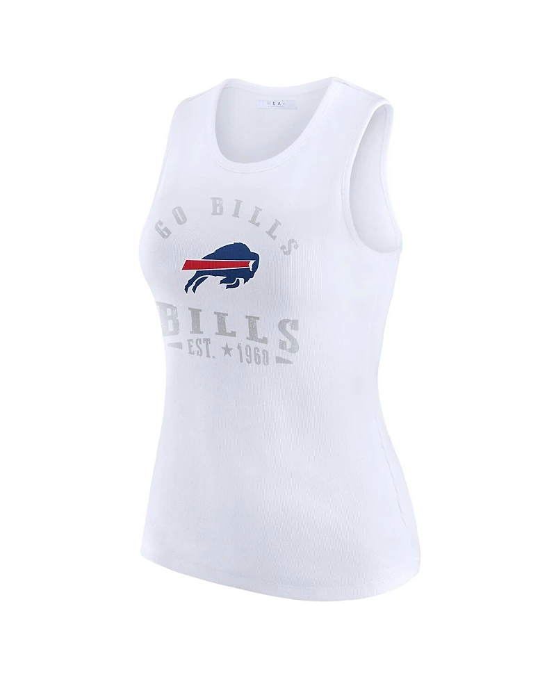 Wear by Erin Andrews Women's White Buffalo Bills Ribbed Graphic Tank Top