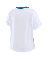 Wear by Erin Andrews Women's White Detroit Lions Cropped Center Stripe Dolman T-Shirt