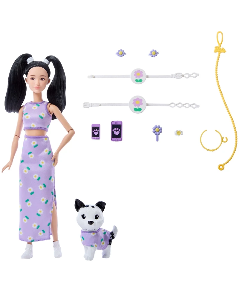 Barbie Twinning Looks Fashion Doll with Pet Dog Matching Clothes Accessories