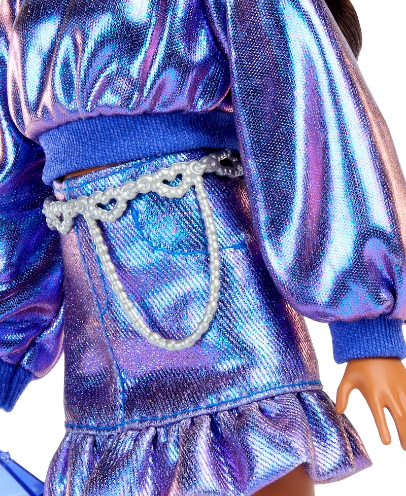Barbie Deluxe Style Fashion Doll 7 in Metallic Blue Top and Skirt with Accessories
