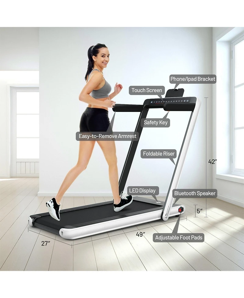 Akiudex 2-in-1 Folding Treadmill with Dual Display and Speaker