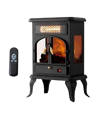 selectric Freestanding Portable Electric Fireplace Heater w/ Remote, Dark Black