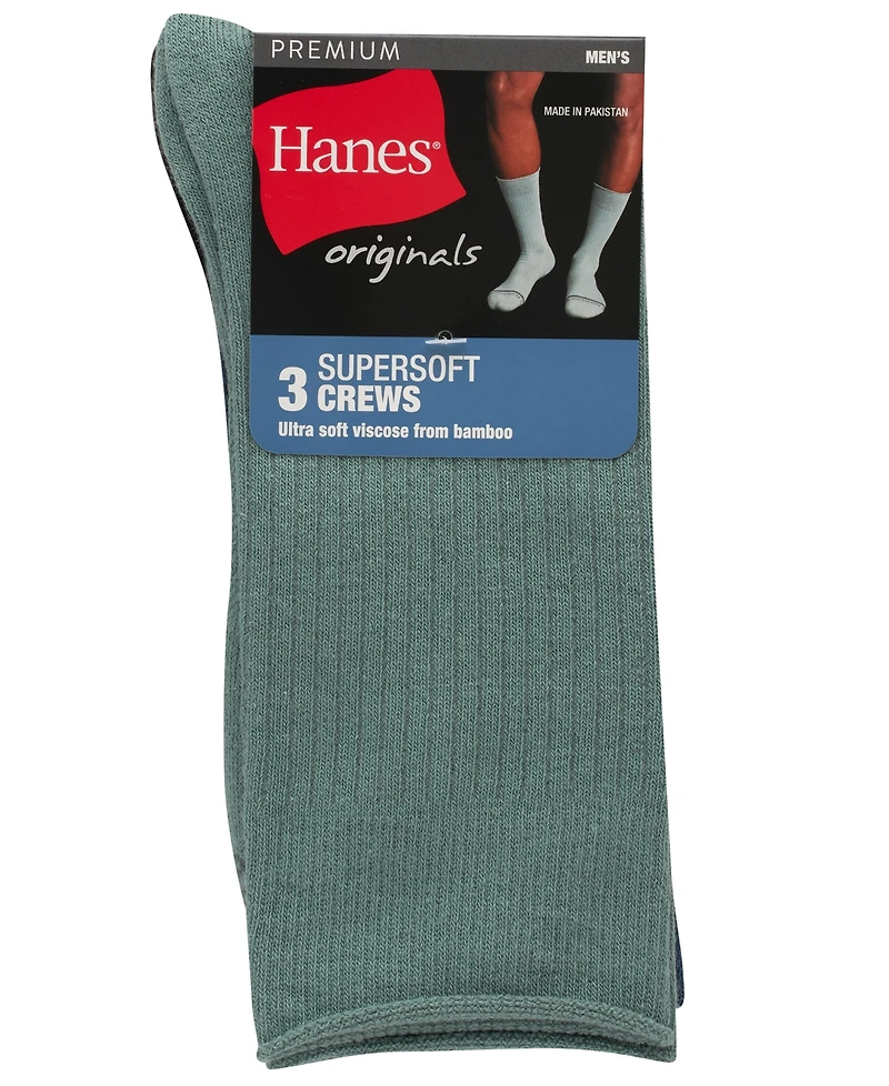 Hanes Men's Originals Premium SuperSoft Crew Socks, 3-Pack