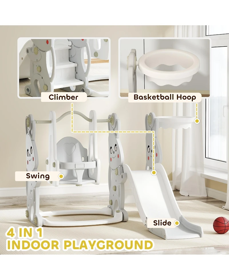 Qaba 4 1 Toddler Slide and Swing Set w/ Climber, Basketball Hoop,