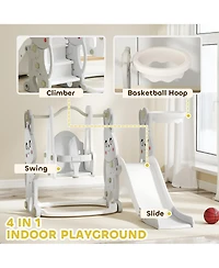 Qaba 4 1 Toddler Slide and Swing Set w/ Climber, Basketball Hoop,