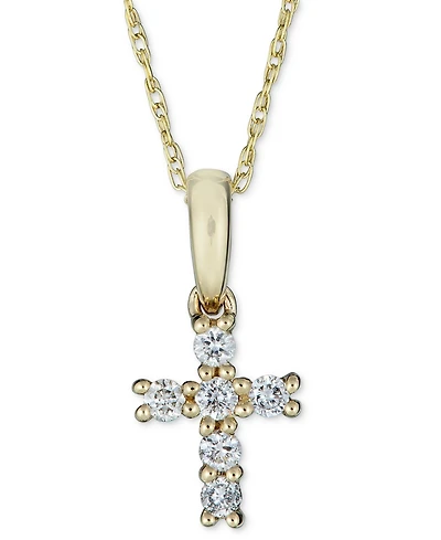 Diamond Cross Pendant Necklace (1/8 ct. t.w.) in 14k Gold, 16" + 2" extender