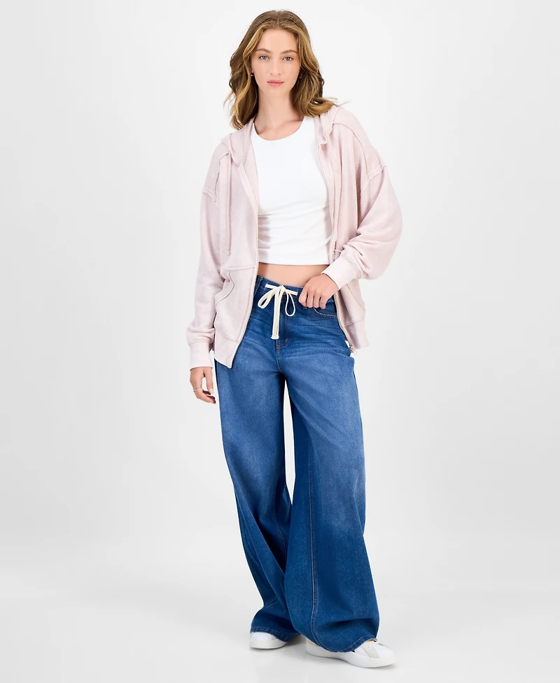 Hippie Rose Juniors' Mineral Wash Zip-Up Hoodie