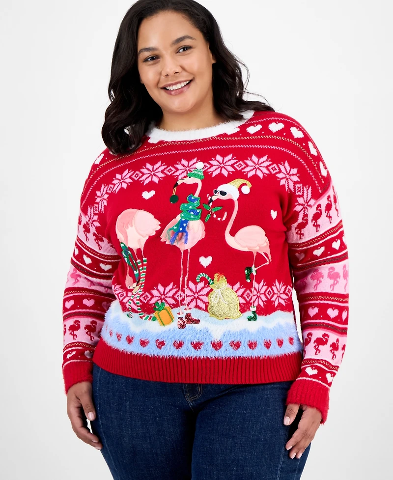 It's Our Time Trendy Plus Flamingo Ugly Xmas Sweater