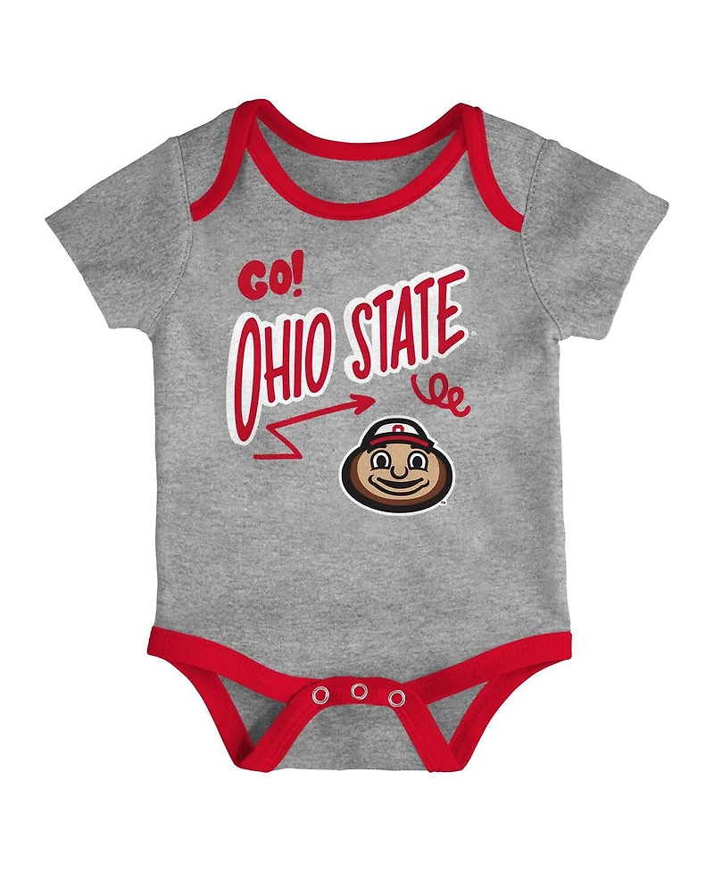 Outerstuff Baby Boys and Girls 3-Pack Ohio State Buckeyes All Day Play Bodysuit Set