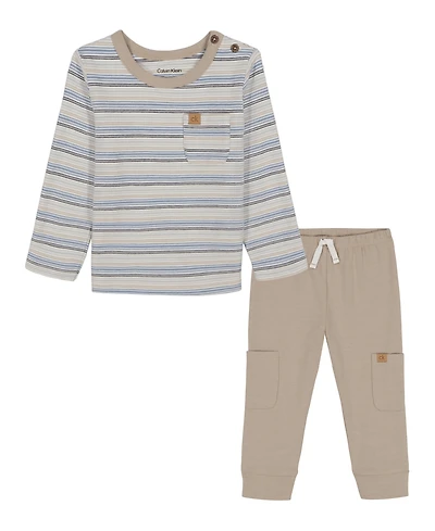 Calvin Klein Baby Boys 2-Piece Striped T-Shirt and Knit Joggers Set