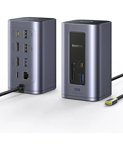 Baseus Docking Station Dual Monitor, Nomos Win Air 12 in 1 Laptop Dock, 24K Hdmi, 10Gbps Usb Ports, 1Gbps Ethernet, Pd 100W(No Power Adapter), Usb C D