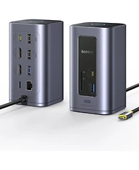 Baseus Docking Station Dual Monitor, Nomos Win Air 12 in 1 Laptop Dock, 24K Hdmi, 10Gbps Usb Ports, 1Gbps Ethernet, Pd 100W(No Power Adapter), Usb C D