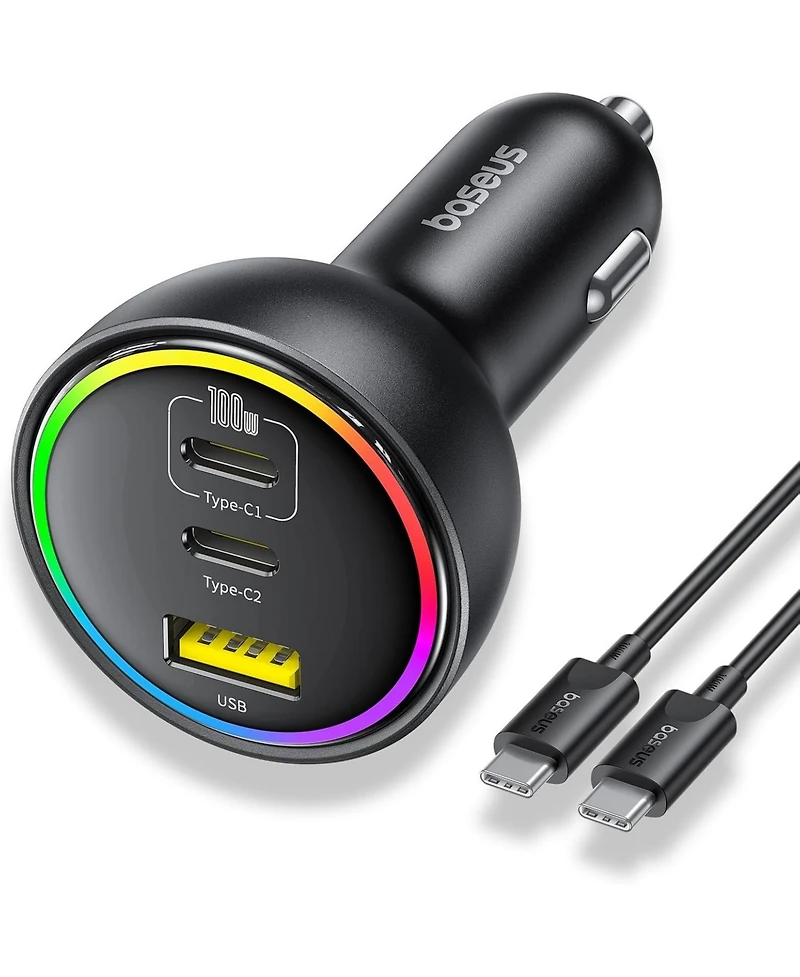 Baseus 152.5W Usb C Car Charger, Baseus Super Fast Charging 3 Ports Car Charger, PD3.0 QC4.0 Ultra Compact Rgb Fast Type C Car PhoneCharger Adapter