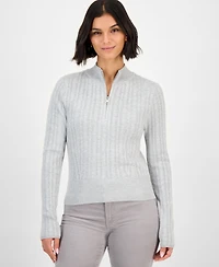 Hooked Up by Iot Juniors' Variegated Rib-Knit Half-Zip Sweater