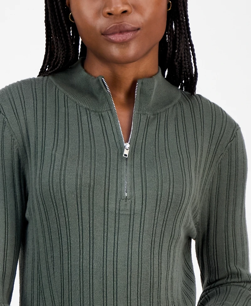 Hooked Up by Iot Juniors' Variegated Rib-Knit Half-Zip Sweater
