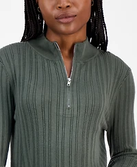 Hooked Up by Iot Juniors' Variegated Rib-Knit Half-Zip Sweater