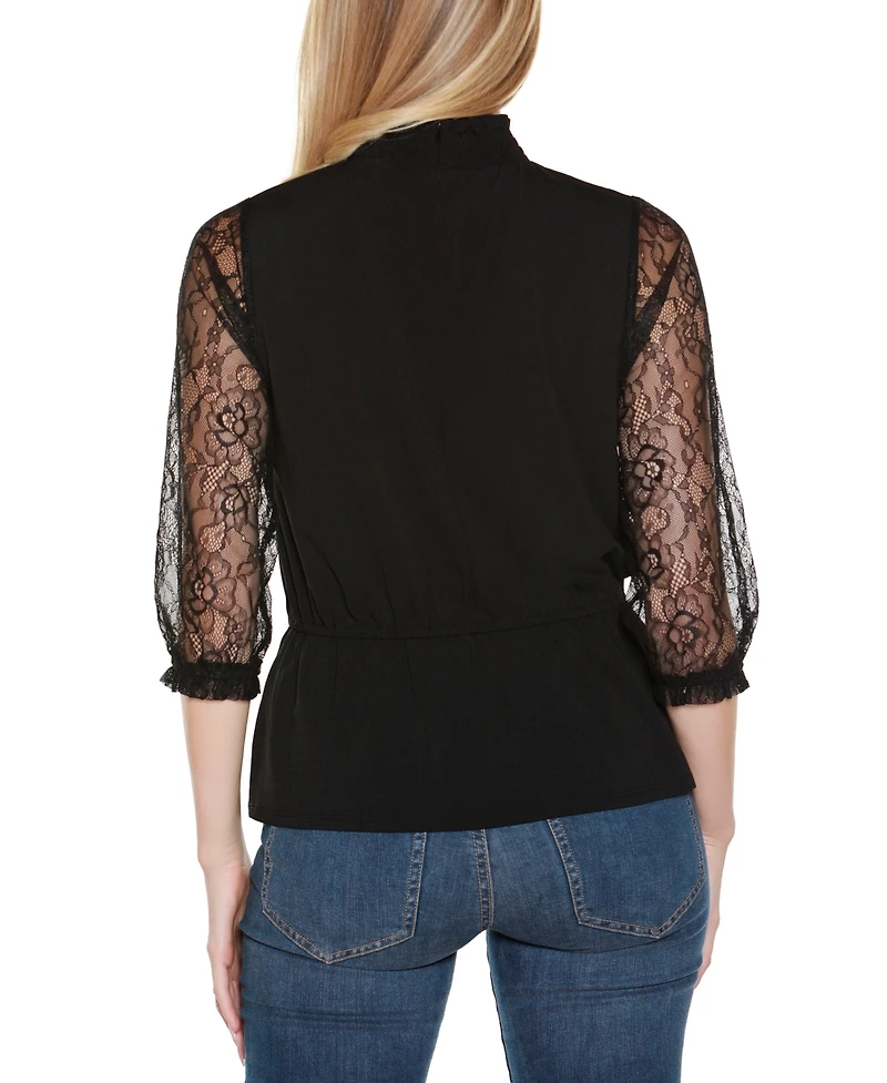 Belldini Women's Mixed-Media Embellished Knit Top