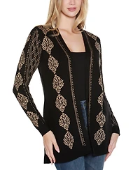 Belldini Women's Lurex Jacquard Open-Front Cardigan Sweater